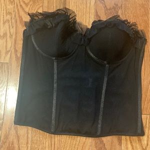 Dream girl black mesh corset lingerie ruffle sheer hooks top Victorian sexy